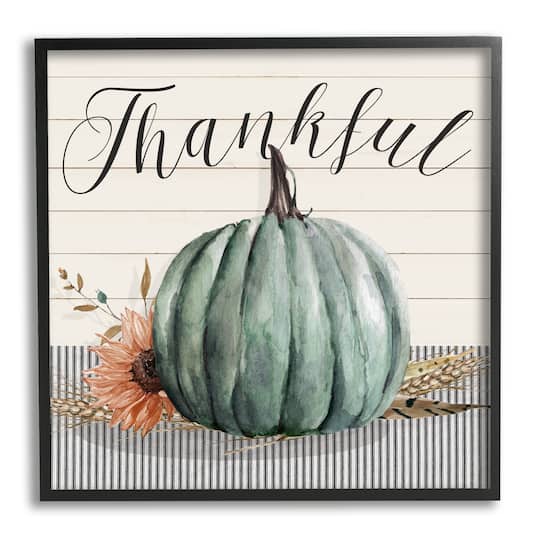 Stupell Industries Thankful Autumn Floral Pumpkin Framed Giclee Art